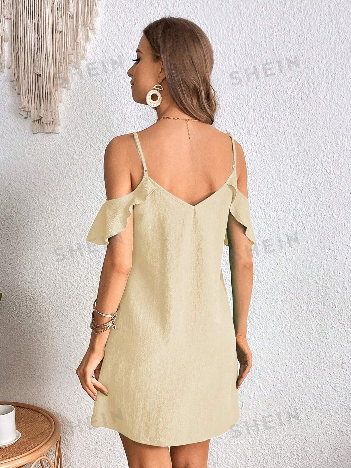 

Платье Shein Vcay с открытыми плечами, абрикосовый
