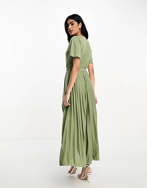

Платье миди со складками и v-образным вырезом на талии ASOS DESIGN