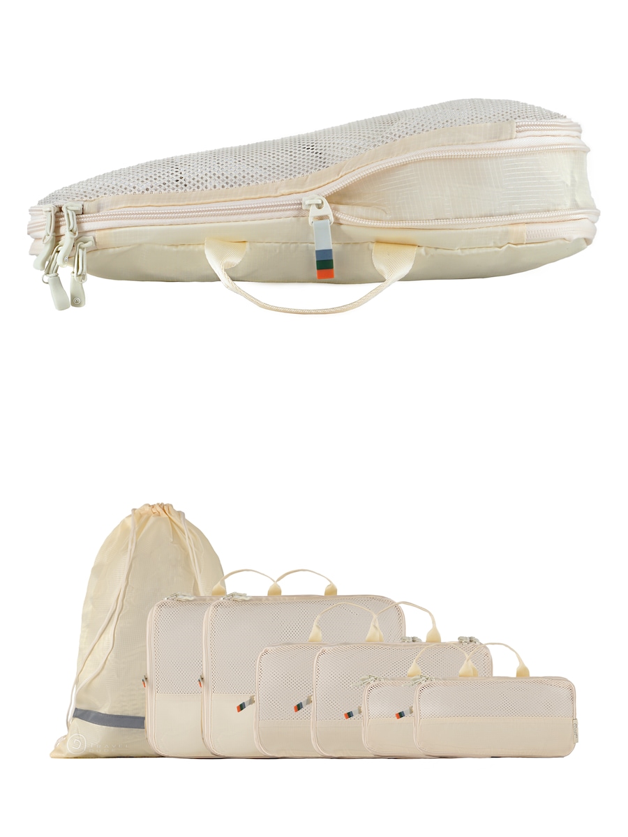 

Дорожная сумка TRAVEL DUDE Packing Cubes Set 7-tlg. mit Kompression aus recycelten Plastikflaschen | Leichte Packwürfel | Packtaschen Set für Rucksack & Koffer, светло-бежевый