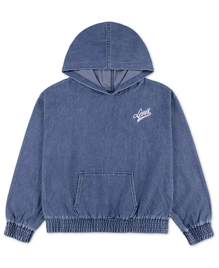 

Большая девочка пуловер с капюшоном из денима и карманом кенгуру Levi'S, синий