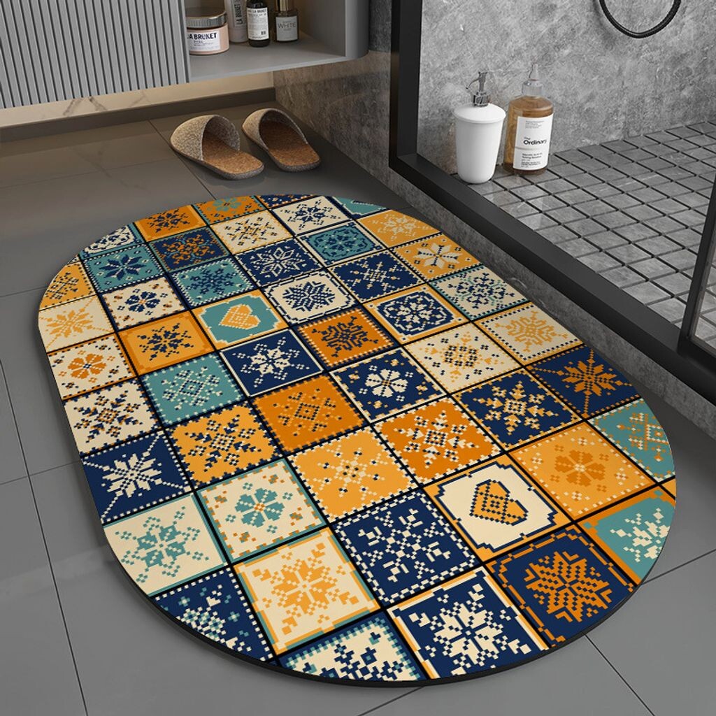 

Коврики для ванной овальной богемной формы с узором в этническом стиле Коврики для ванной Впитывающие нескользящие коврики для ванной комнаты, размер: 50x80 см, стиль 1 DQQ, мультиколор
