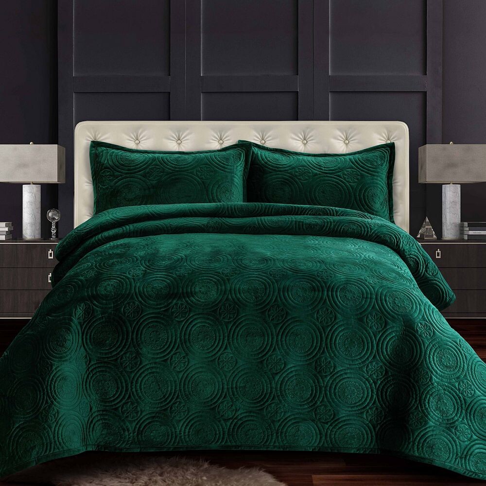

Большой бархатный комплект одеял Tribeca Living Capri Medallion, цвет Emerald Green