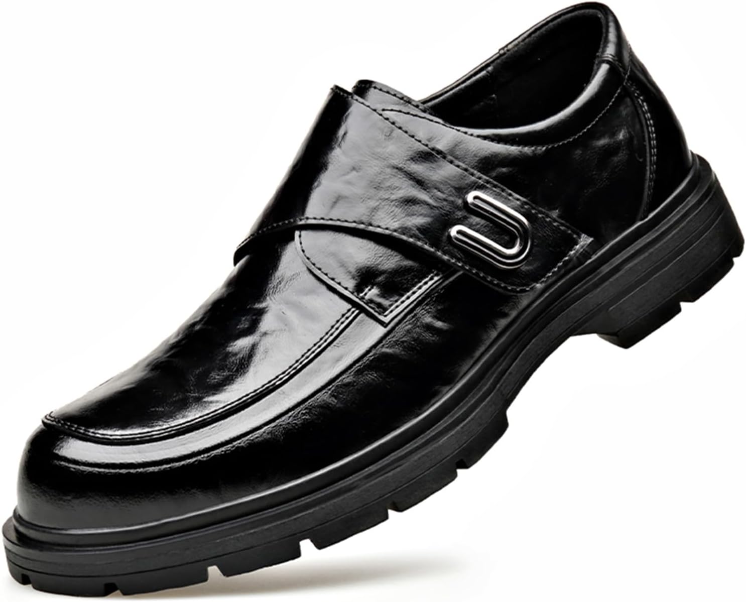 

Мужские лоферы с застежкой-липучкой из натуральной кожи, с круглым носком, платформой и массивным каблуком, с противоскользящей подошвой для бизнеса, платьев, вечеринок, свадеб, выпускных, работы и повседневной носки Tixewsjh, черный