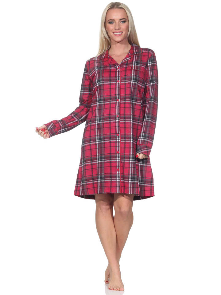 

Ночная рубашка с длинными рукавами, на пуговицах, трикотаж, красный NORMANN