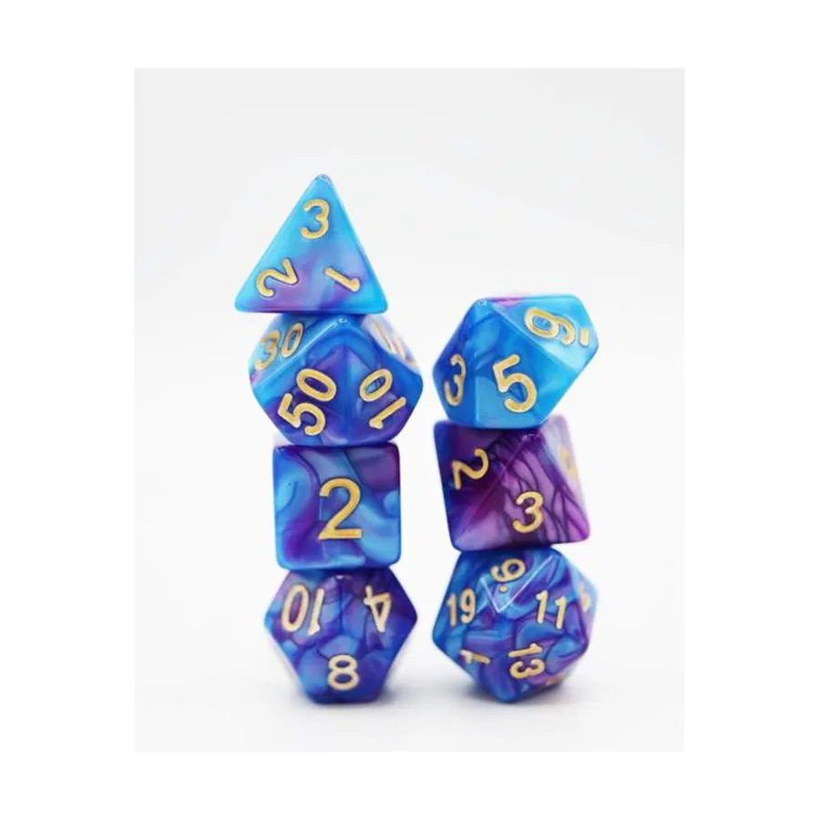 

Набор Poly — дельфиниум с золотом (7), Dice Sets - Resin/Acrylic - Blue, Green, & Purple (Foam Brain Games)