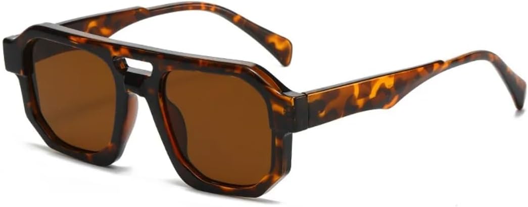 

Солнцезащитные очки для мужчин и женщин - защита UV400 - большая оправа, двойная перемычка, цветные линзы, для занятий спортом на открытом воздухе и вождения DSVIGF, Leopard