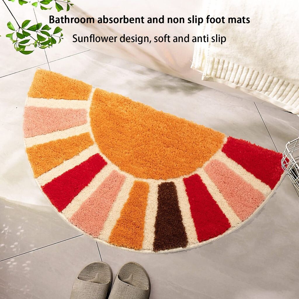 

Напольный дверной коврик, нескользящий дизайн с подсолнухом, моющийся в богемном стиле, забавный полукруг, ковер для ванной комнаты в стиле бохо, домашний декор Stuttg