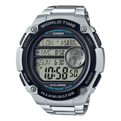 

Водонепроницаемые спортивные мужские цифровые часы Casio , серебристо-черного цвета