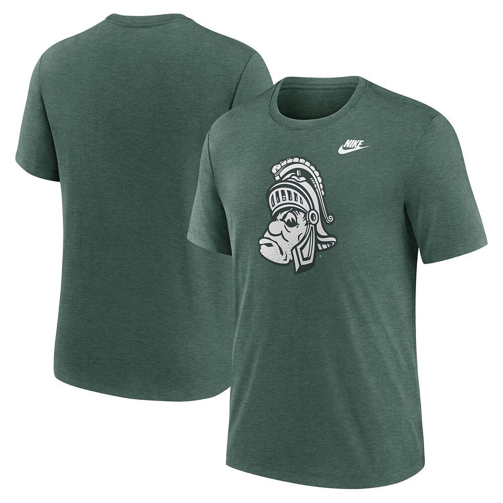 Мужская футболка Nike Heather Green Michigan State Spartans Blitz Evergreen Legacy Primary Tri-Blend, цвет Msu Green