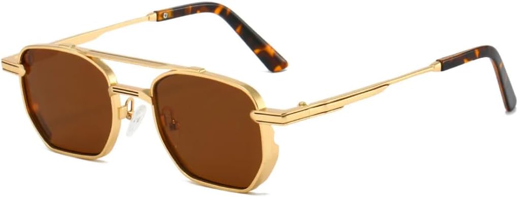 

Ретро-солнцезащитные очки с двойным градиентом, квадратной формы, для женщин, роскошные, с металлической оправой, для активного отдыха, повседневные, для мужчин, с защитой от УФ-излучения UV400 UATXTAU, Golden Brown