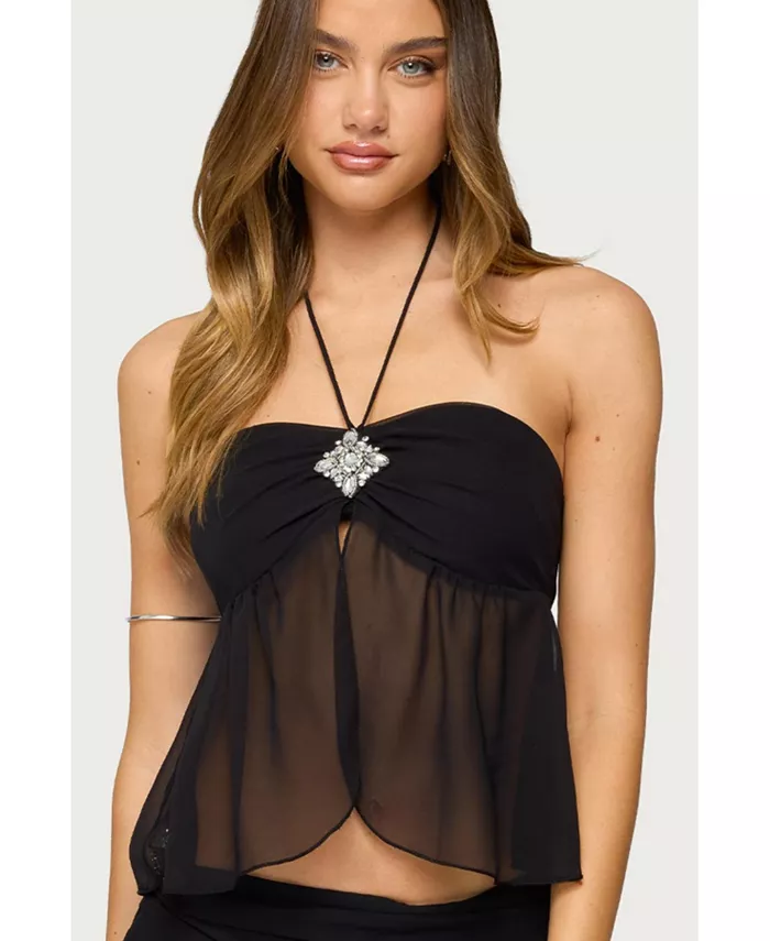 

Женский топ Jettie Sheer из прозрачного шифона с разрезом спереди Edikted, черный