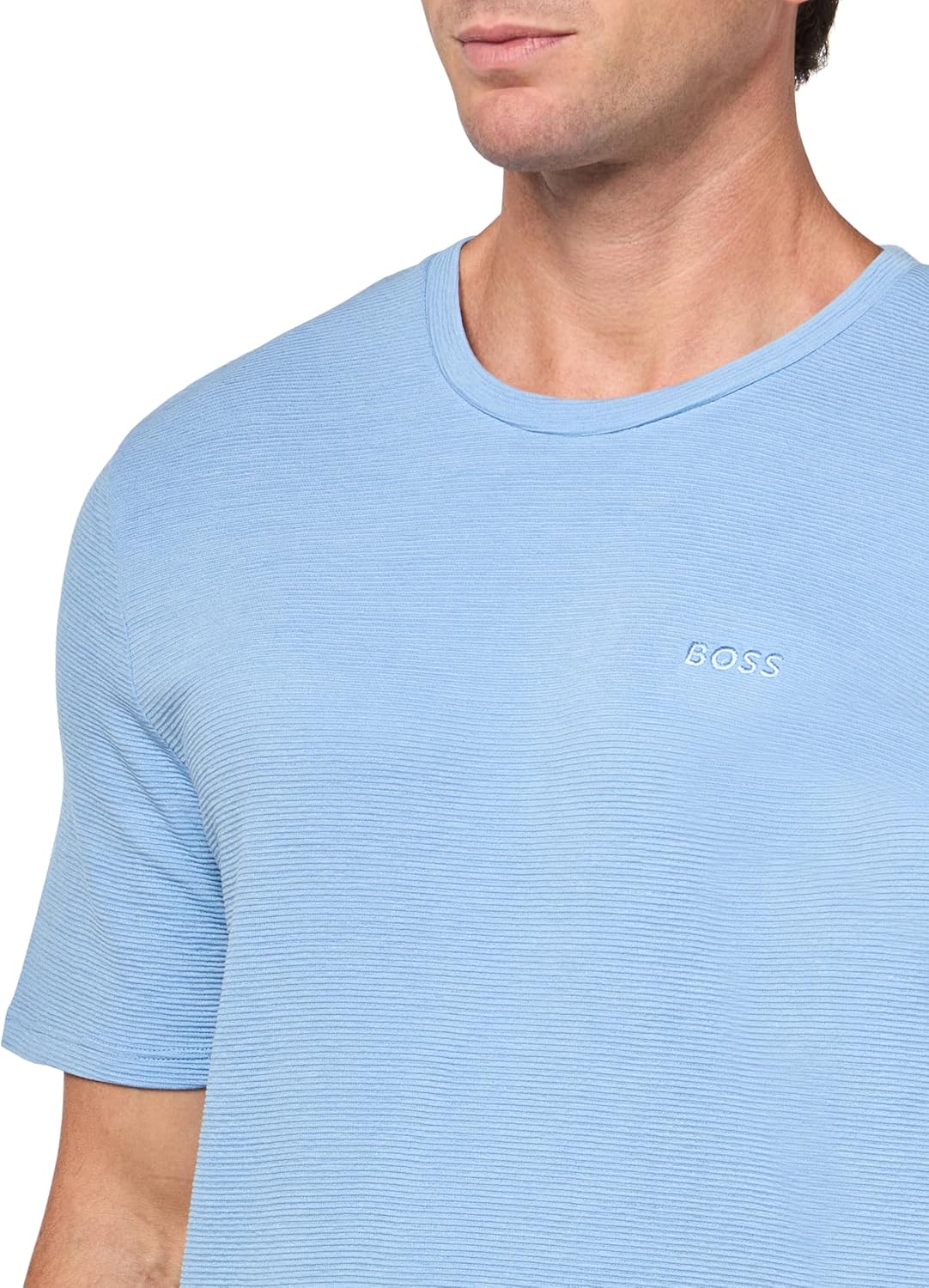 Мужская мягкая ребристая футболка BOSS с коротким рукавом, Chambray — фото 3