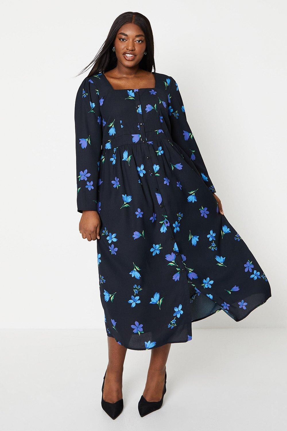 

Платье миди с квадратным вырезом и цветочным принтом Curve Dorothy Perkins, мультиколор
