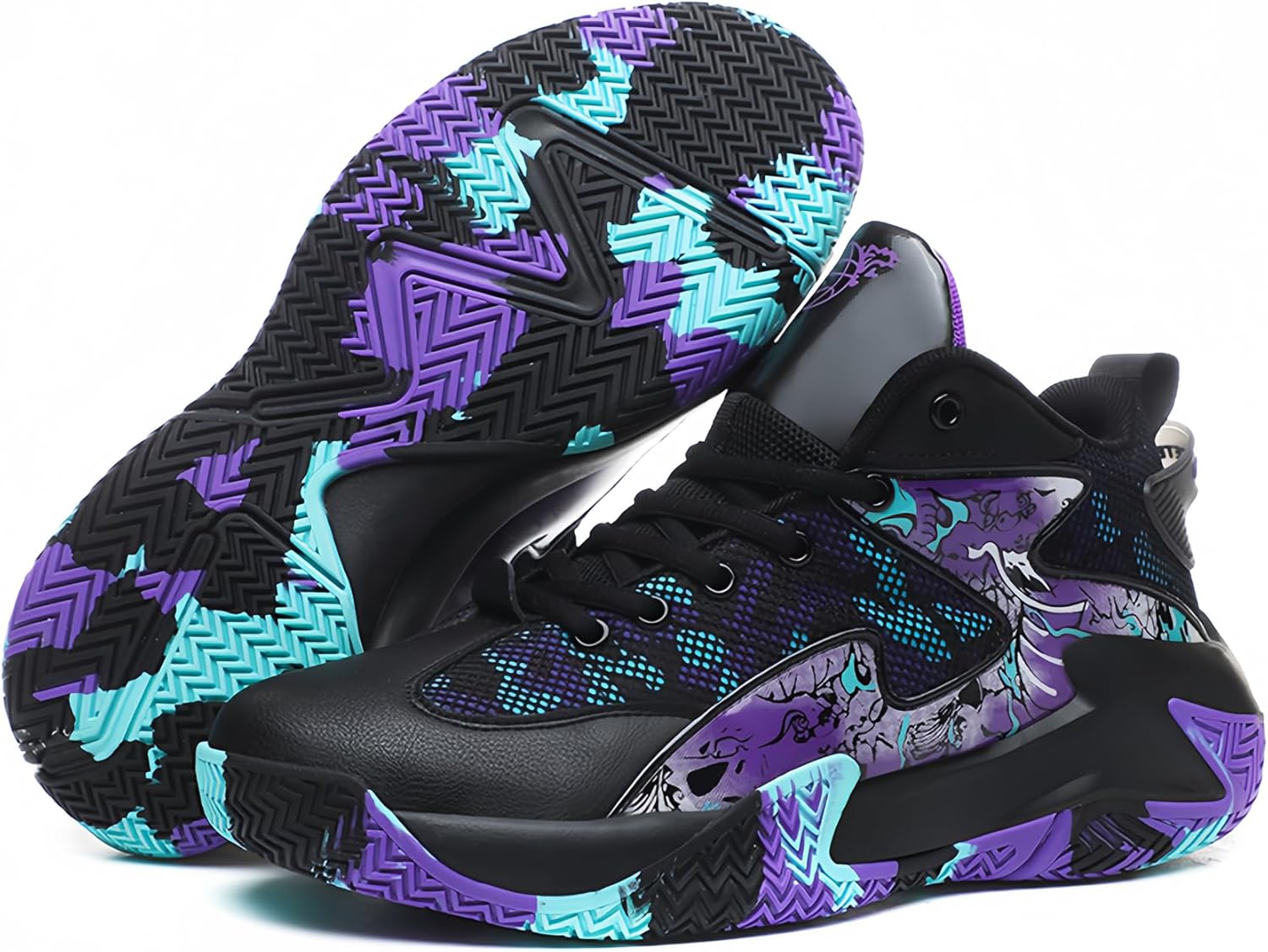 

Мужские баскетбольные кроссовки Qiucdzi с противоскользящей подошвой, дышащие, для улицы, модные, с граффити, для спорта, тренировок, бега и ходьбы, черный