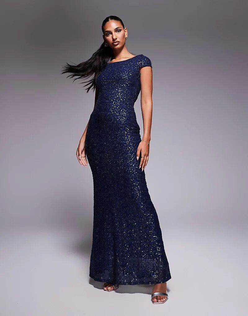 

Платье макси Goddiva с воротником-стойкой и пайетками, темно-синего цвета