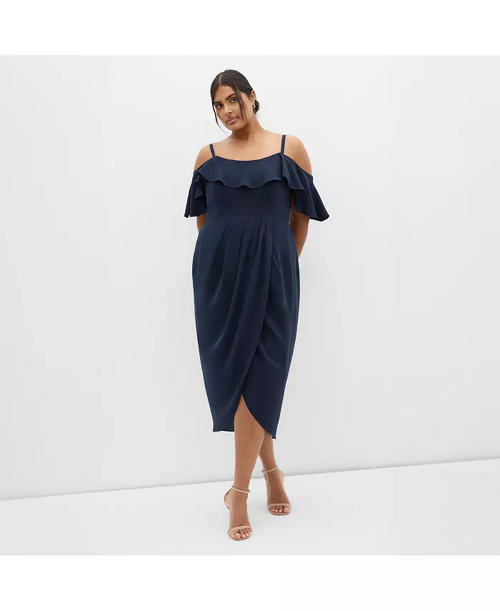 

Платье миди с драпировкой Plus Size Flirtation CITY CHIC, синий