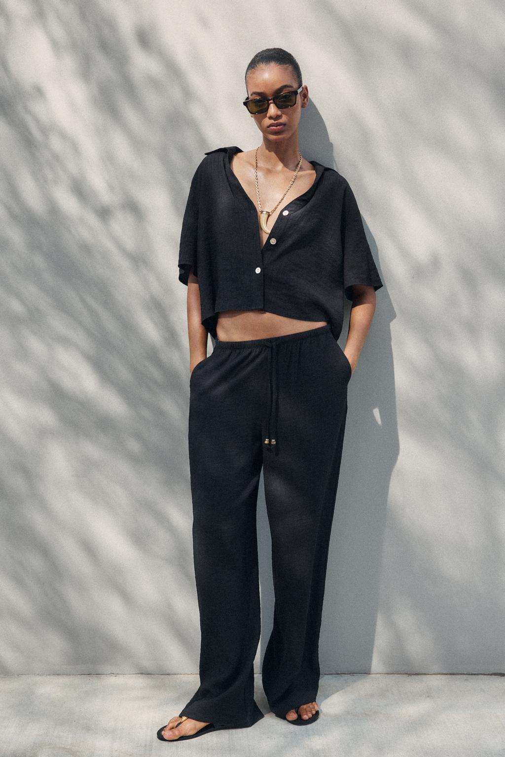 

Рубашка с коротким рукавом ZARA, черный