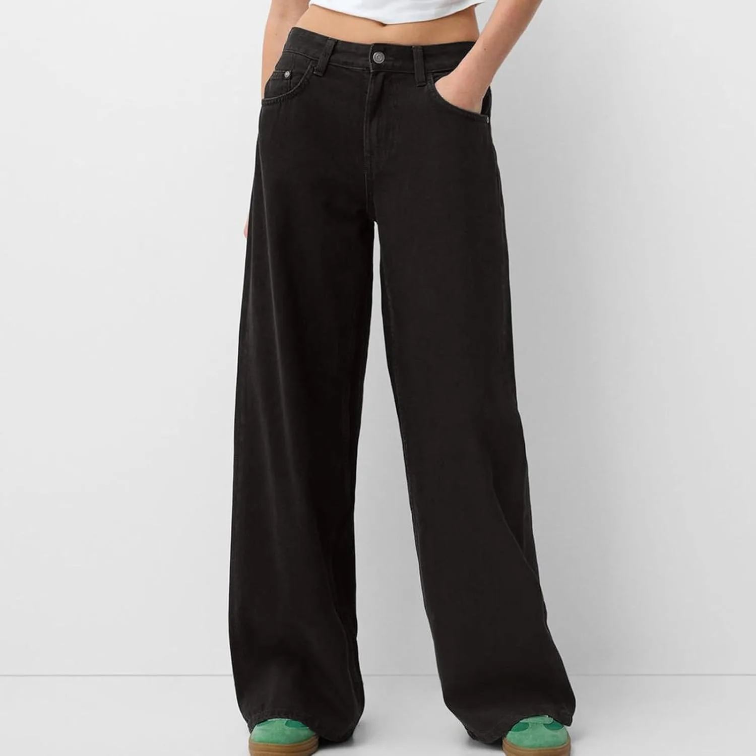 Женские джинсы Wide Leg Straight High Waisted Baggy Jean Trousers Vintage Y2k Boyfriend Solid Color Denim Pants с карманами — фото 2