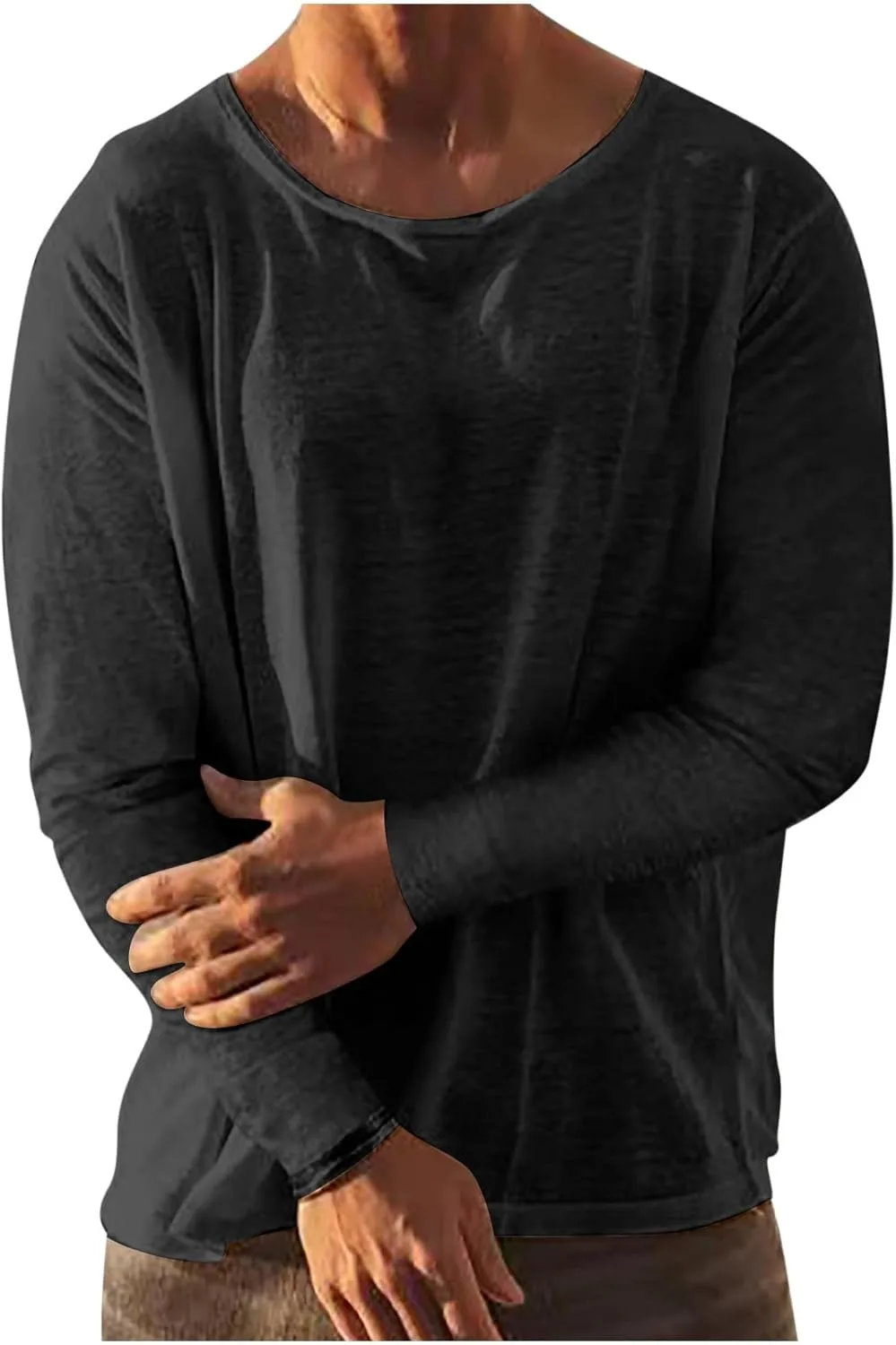 

Футболка для мужчин Cotton Long Sleeve, легкая, с круглым вырезом