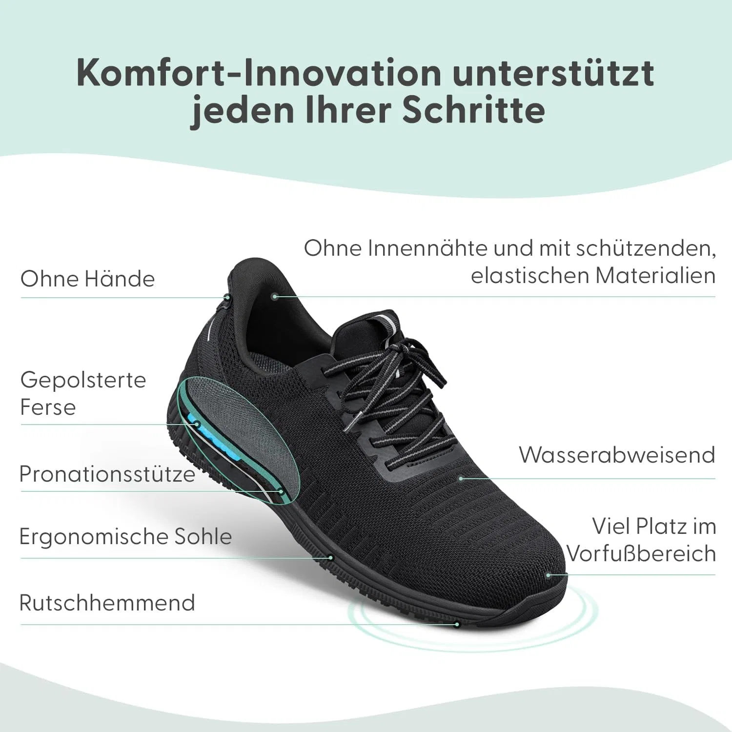 Мужские ортопедические кроссовки Orthofeet Yari Slip-in с возможностью снятия повязок без помощи рук, Complete Black — фото 3
