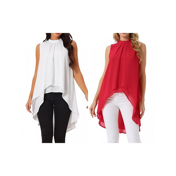 

2 упаковки женских блузок с асимметричным подолом и завязкой на спине Inspire Chic, White Red