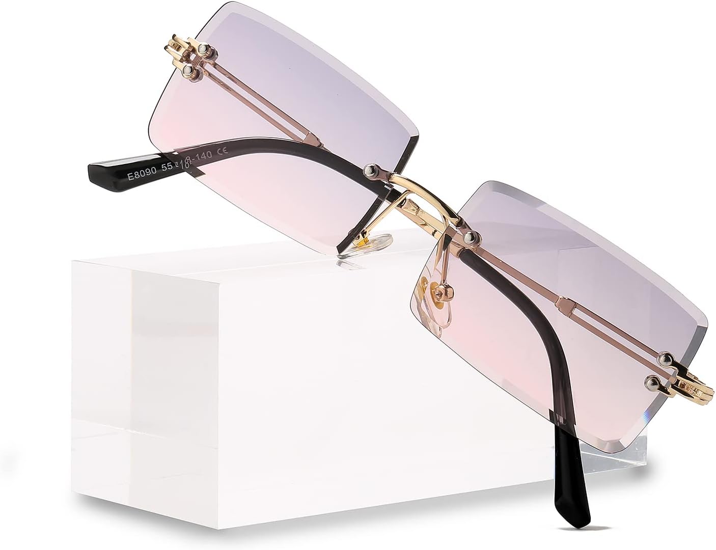 

Солнцезащитные очки без оправы прямоугольной формы для женщин и мужчин, модные квадратные очки в стиле Y2K, ретро-очки без оправы с градиентными линзами Canoazo, Black/Pink