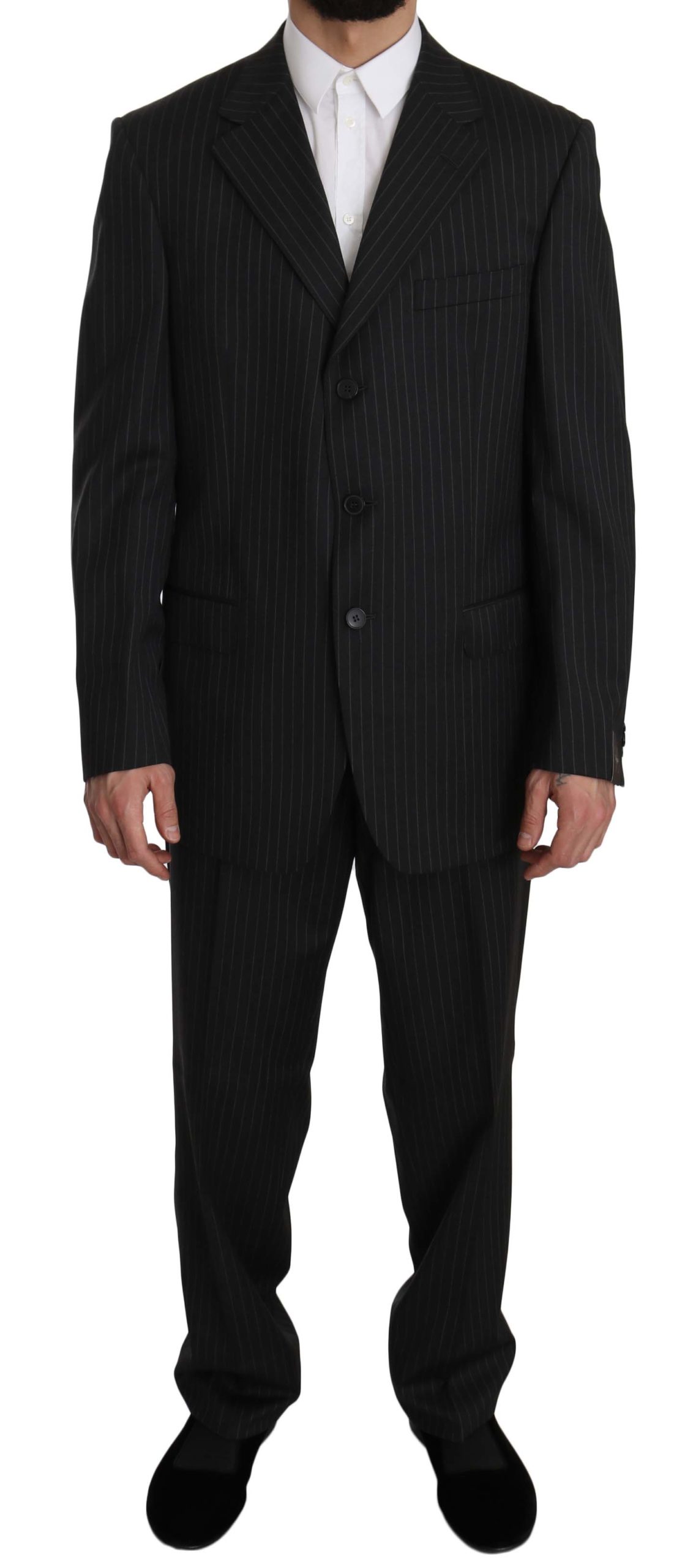 

Элегантный черный полосатый шерстяной костюм Z Zegna