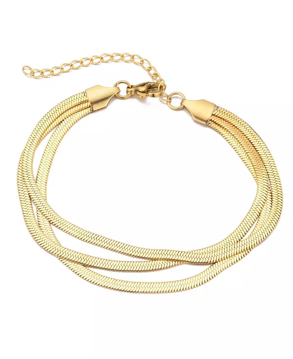 

Позолоченный браслет-цепочка с многорядным узором «ёлочка», устойчивый к потускнению Adornia, gold