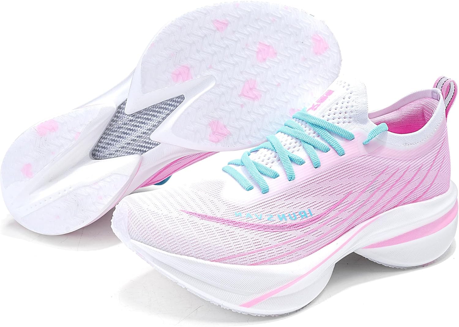 

Беговые кроссовки с карбоновой пластиной для мужчин и женщин - легкие дышащие кроссовки для тренировок, прогулок, зала, поездок на работу - поддерживающая спортивная обувь Irunsvan, розовый