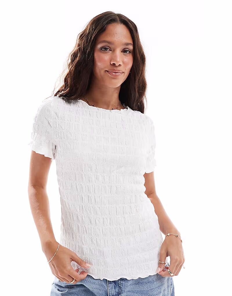 

Текстурированная футболка Vero Moda с короткими рукавами белого цвета