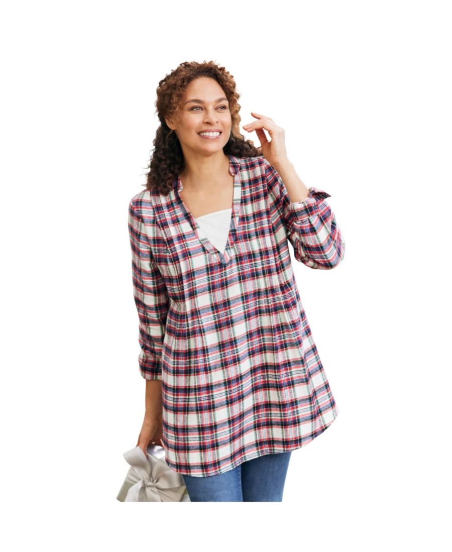 

Фланелевая туника больших размеров с многослойным дизайном Woman Within, Ivory multi plaid