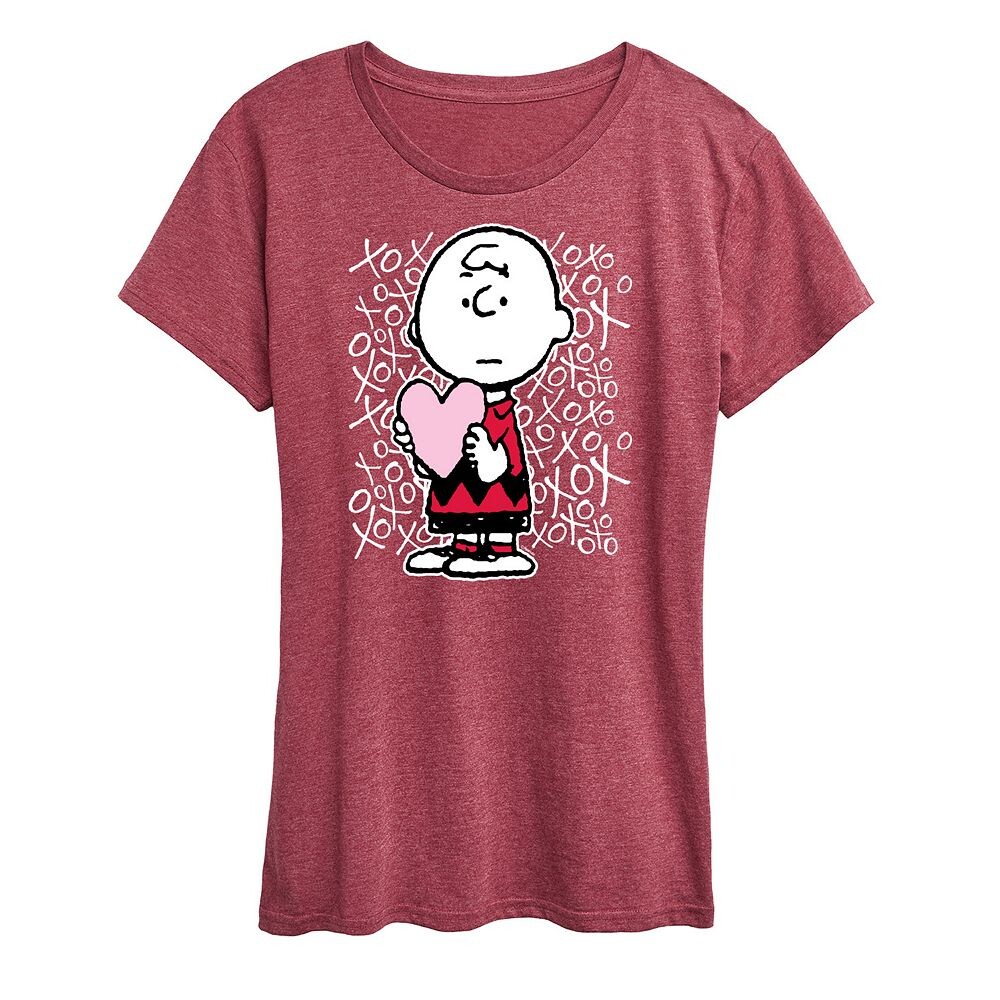 

Женская футболка с рисунком Peanuts Charlie Brown XOXO Licensed Character, цвет Heather Dark Red