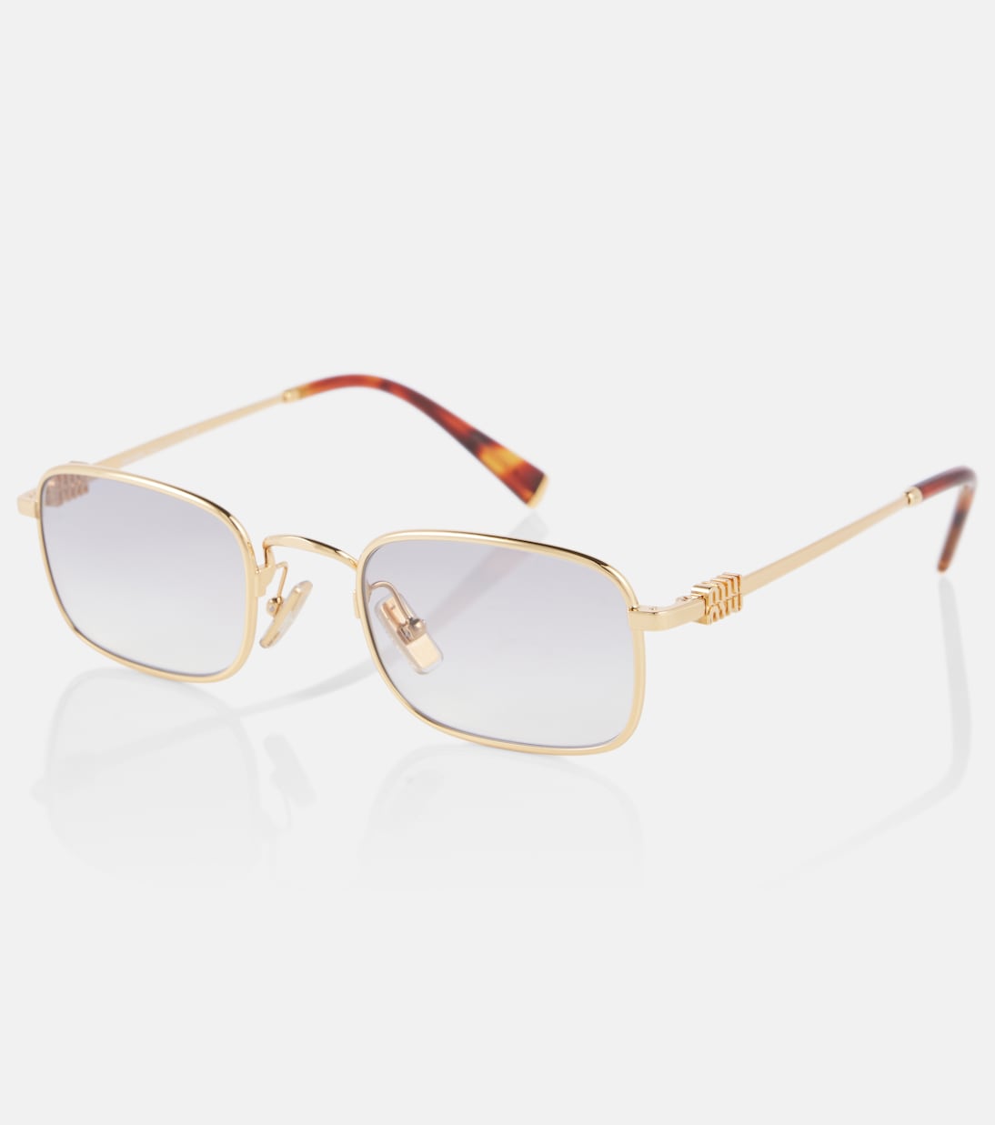 Прямоугольные солнцезащитные очки с логотипом Miu Miu, Gold/Grey — фото 4
