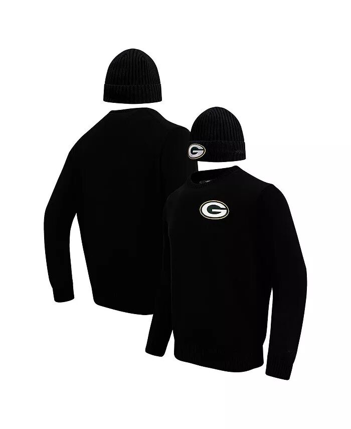 

Мужской черный пуловер с круглым вырезом Green Bay Packers и вязаная шапка с манжетами, подарочный набор Pro Standard, черный