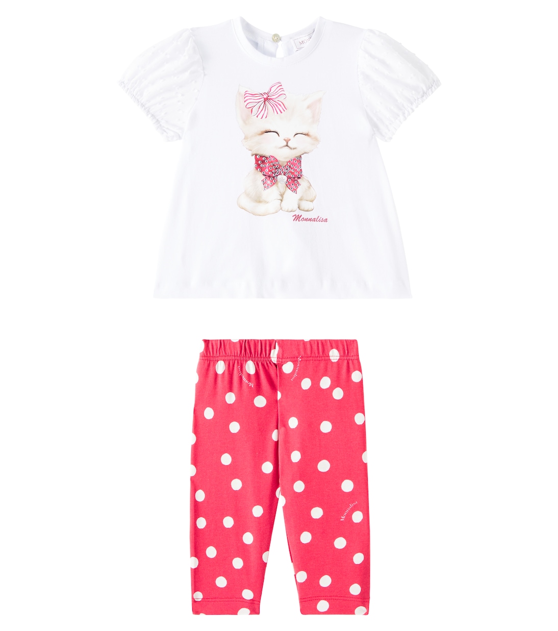 

Комплект из трикотажной рубашки и штанов в горошек для малышей Monnalisa, Rosso + Bianco