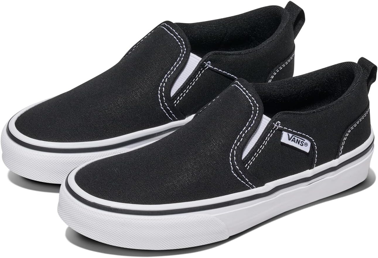 Кеды Vans Asher без шнурков для детей и подростков, белый/черный — фото 2