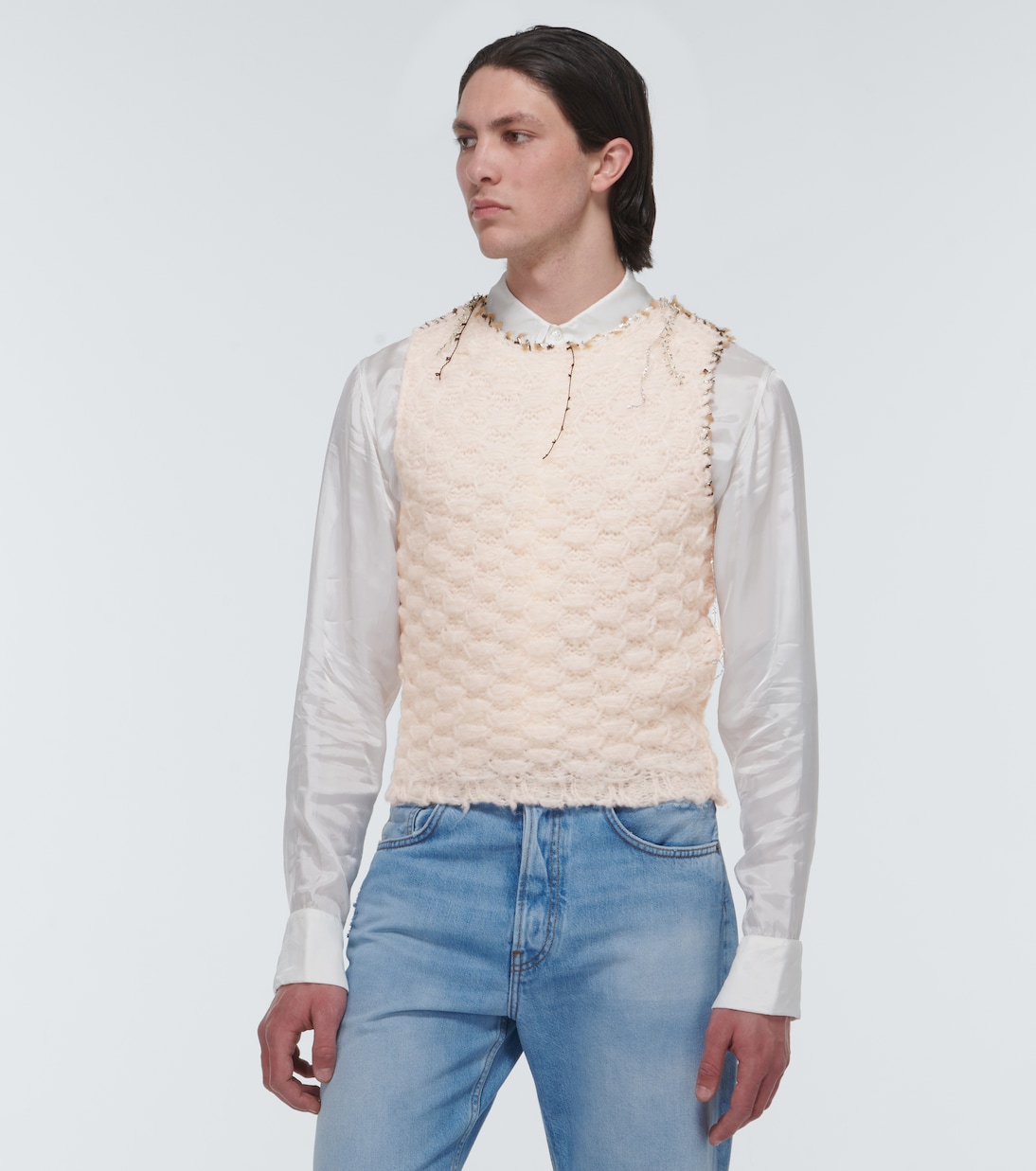 Состаренный вязаный крючком жилет-свитер Acne Studios, Pastel Pink — фото 3