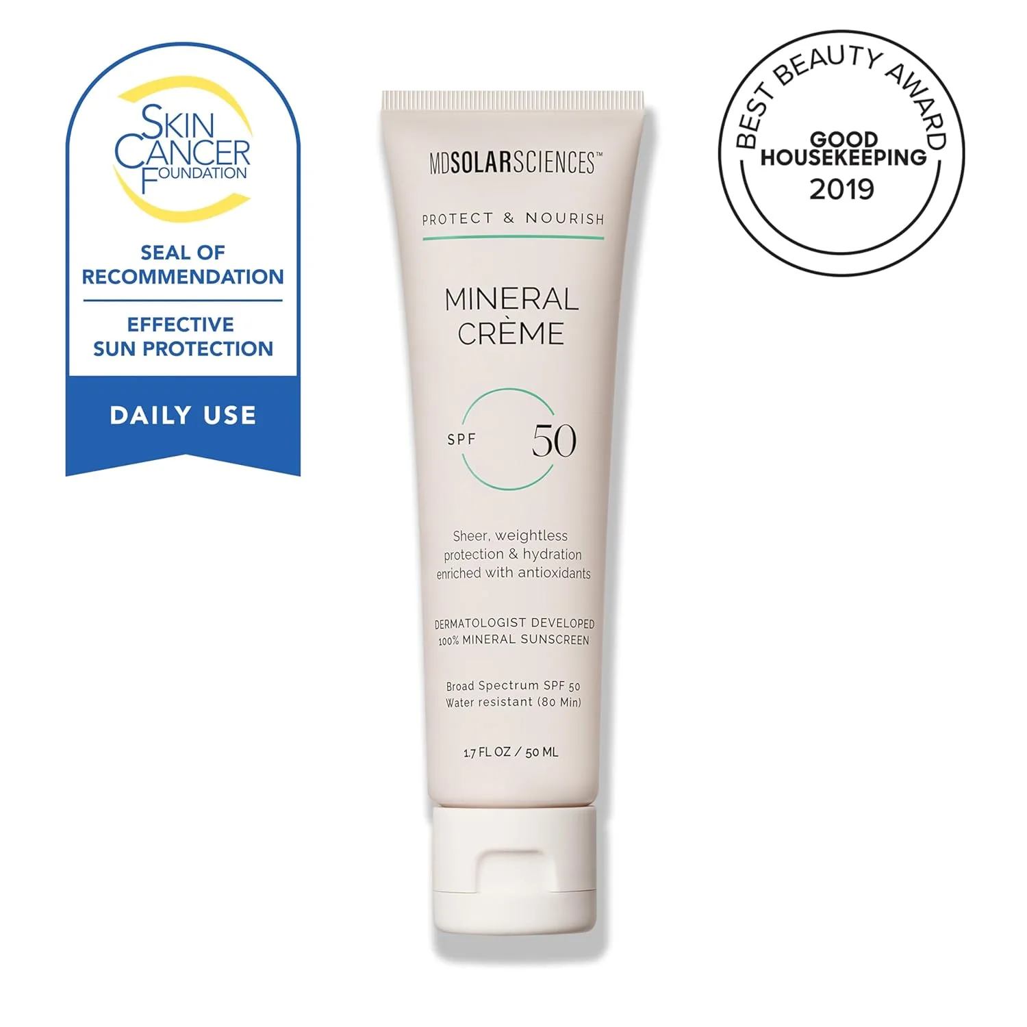 MDSolarSciences Mineral Crème SPF 50 солнцезащитный крем для лица - водостойкий, широкий спектр защиты от ультрафиолета - смешиваемый микронизированный оксид цинка - гладкое натуральное матовое покрытие 49.61 г (1 шт.), No Color — фото 2