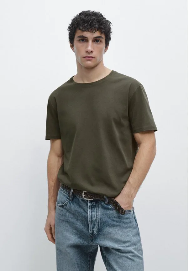 Базовая футболка с коротким рукавом и круглым вырезом Massimo Dutti, Khaki