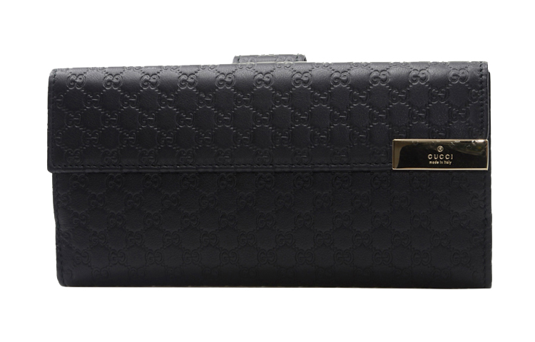 

GUCCI Кожаный длинный складной кошелёк с денежным зажимом для женщин чёрный