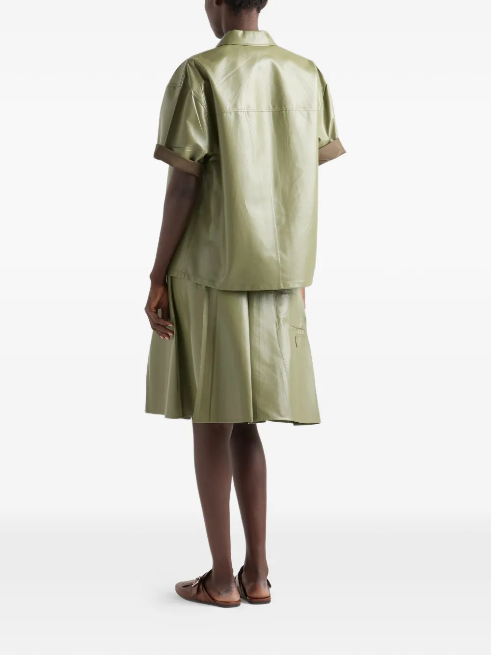 Рубашка на молнии из кожи наппа Prada, зеленый — фото 3