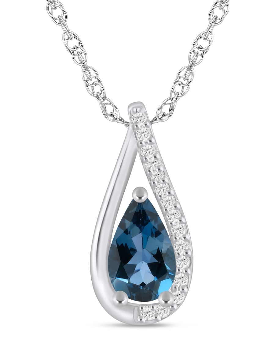 

Подвеска-колье с драгоценными камнями и бриллиантами (общий вес 1/10 карата) из белого золота 10 карат (также доступна в варианте из желтого золота 10 карат) Macy's, London Blue Topaz / WG