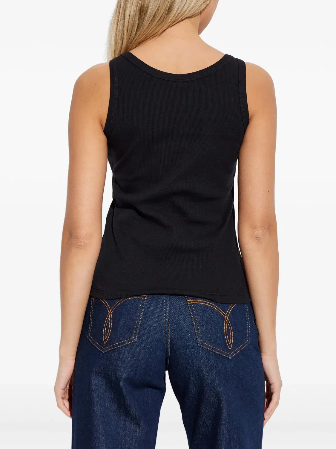 Черный облегающий хлопковый топ с текстовой нашивкой Versace, Black — фото 4