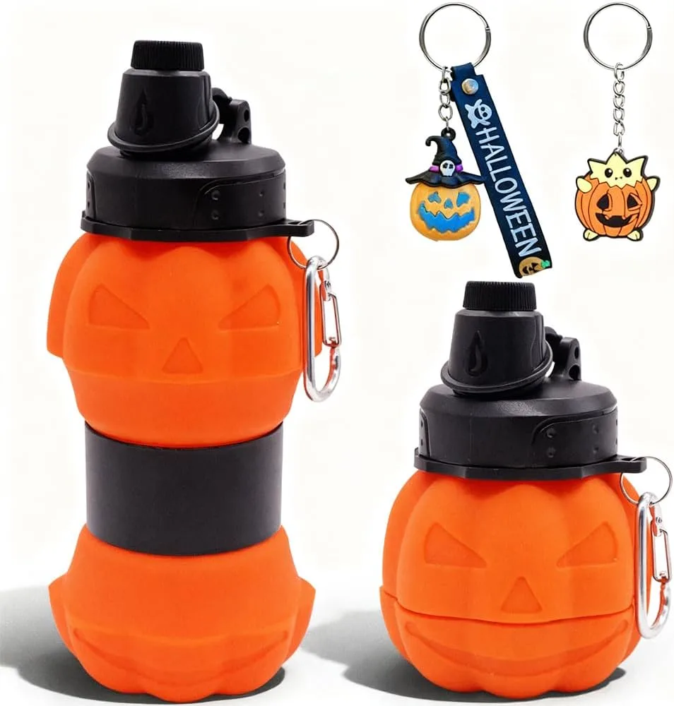 Складная силиконовая питьевая кружка Pumpkin 550 мл с брелоком, бутылка для воды на Хэллоуин OPVXZAD