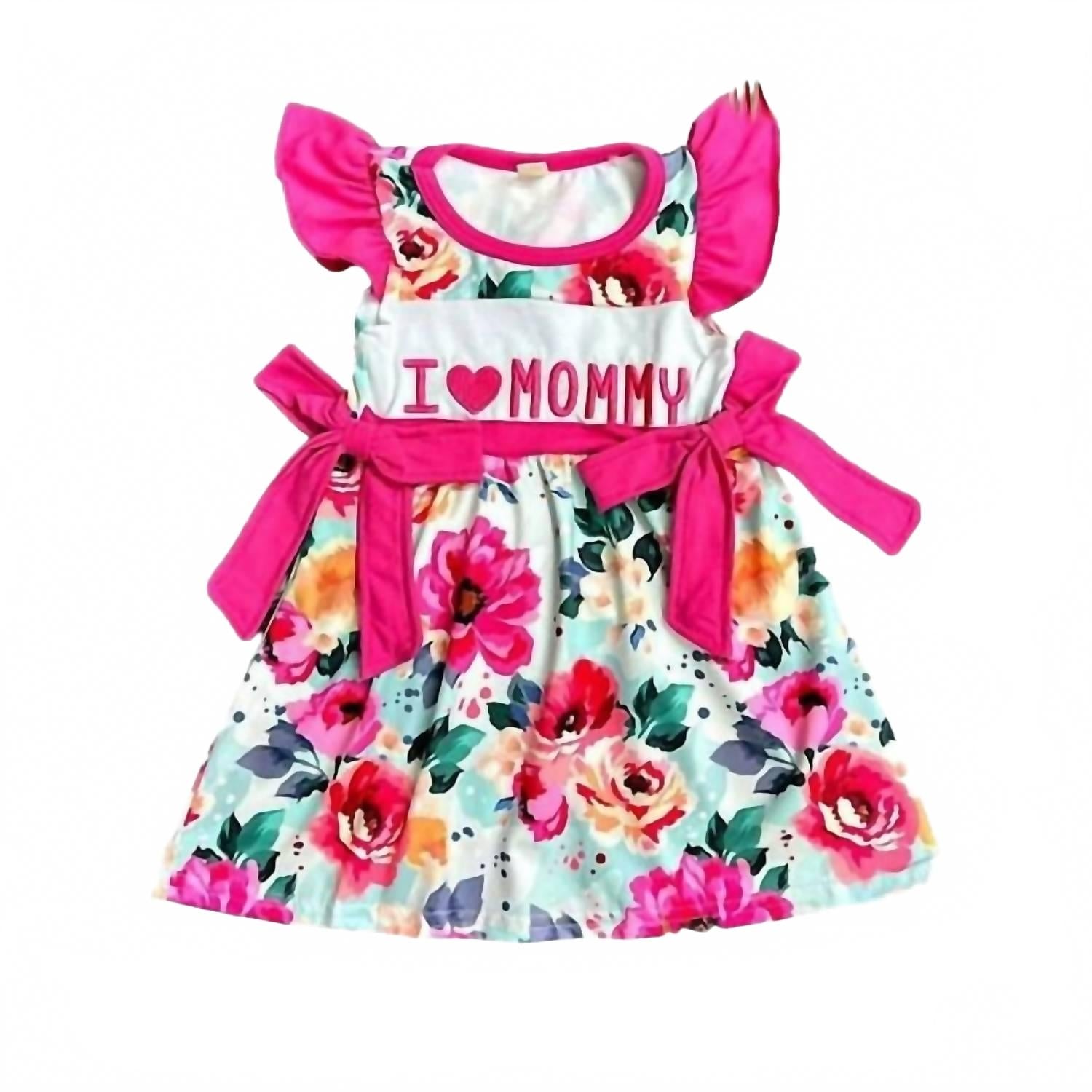

Детское платье для девочек I Love Mommy с цветочным принтом и рюшами в розовом цвете KIDSCHARM