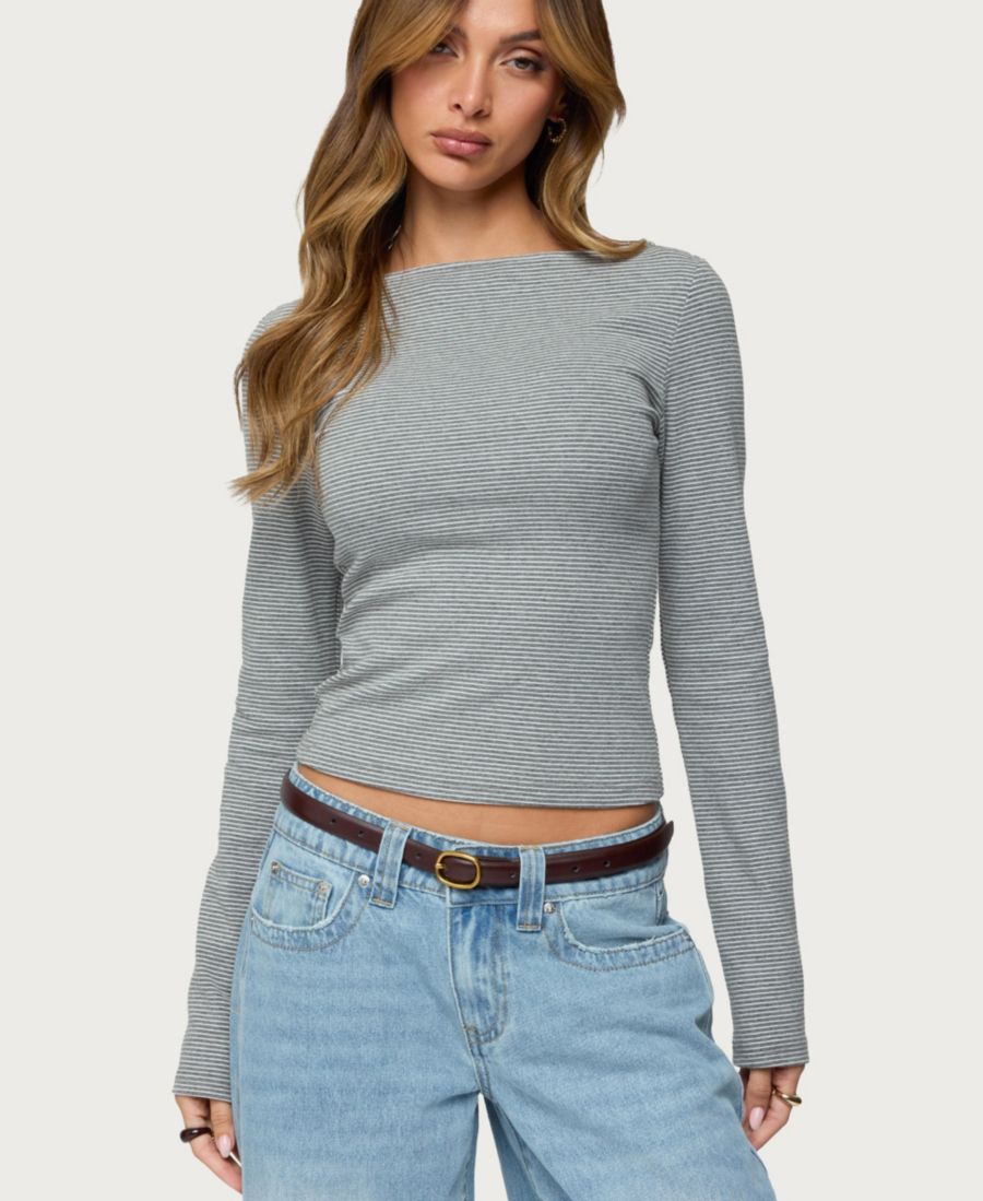 

Женская полосатая блузка Loria с вырезом-лодочкой Edikted, Gray-melange