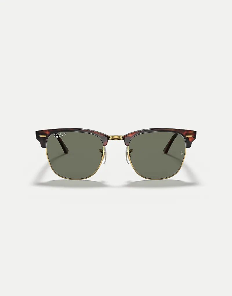 

Солнцезащитные очки Ray-Ban Clubmaster с зелеными поляризационными линзами в черепаховом цвете на золотом фоне
