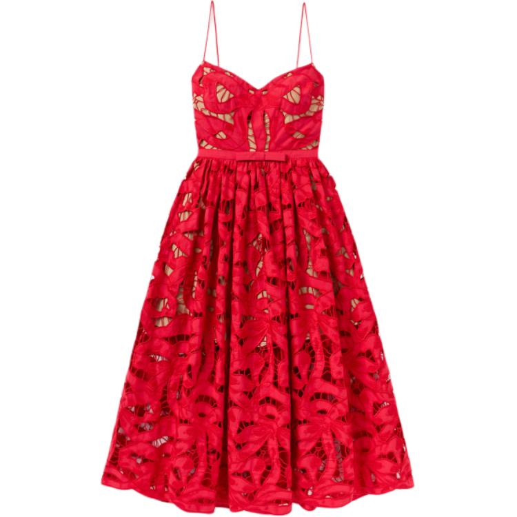 

Платье с кружевом и декором в виде банта Self-portrait, красный