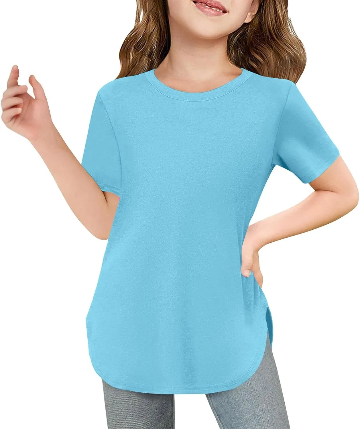 Футболка с закругленным низом, короткий рукав, Light Blue, детская