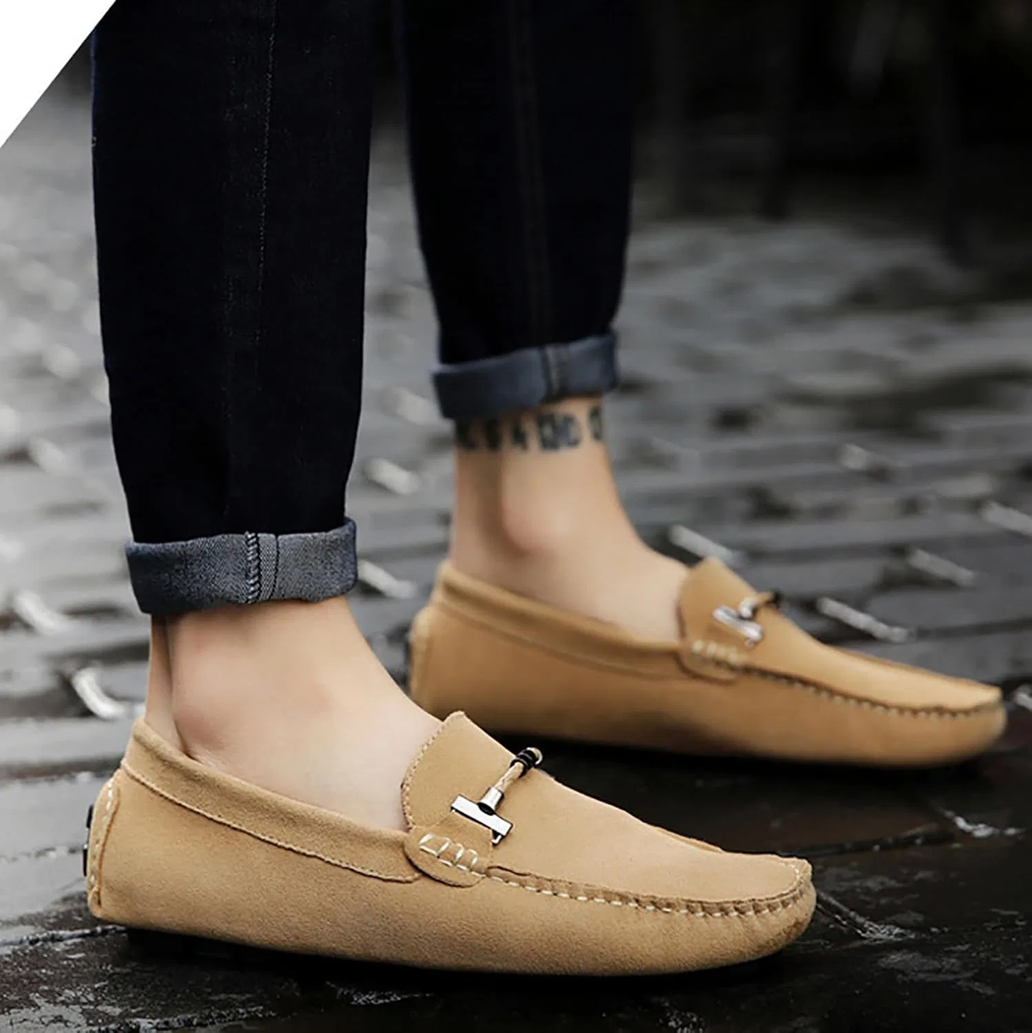 Лоферы классические мокасины Mens Penny Loafers Slip On Shoes, бежевый DAO-UPPSE — фото 3